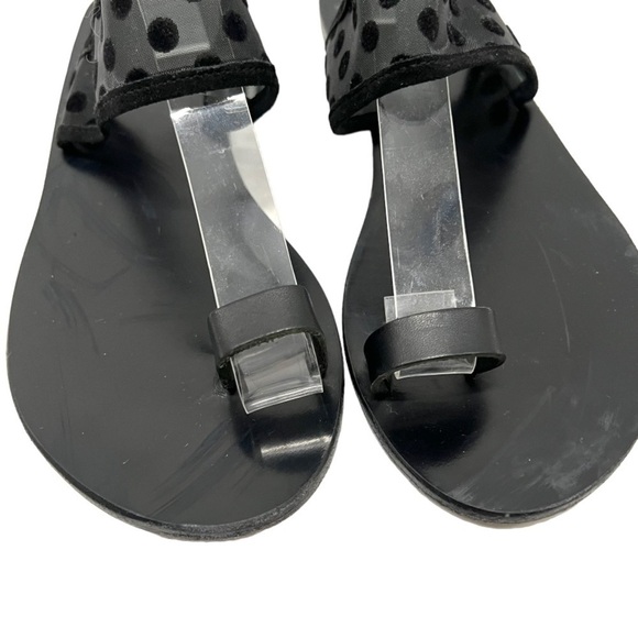 Ancient Greek Sandals Black Leather Sheer Polka Dot Toe Loop Slide Sandals 38 - Picture 4 of 14